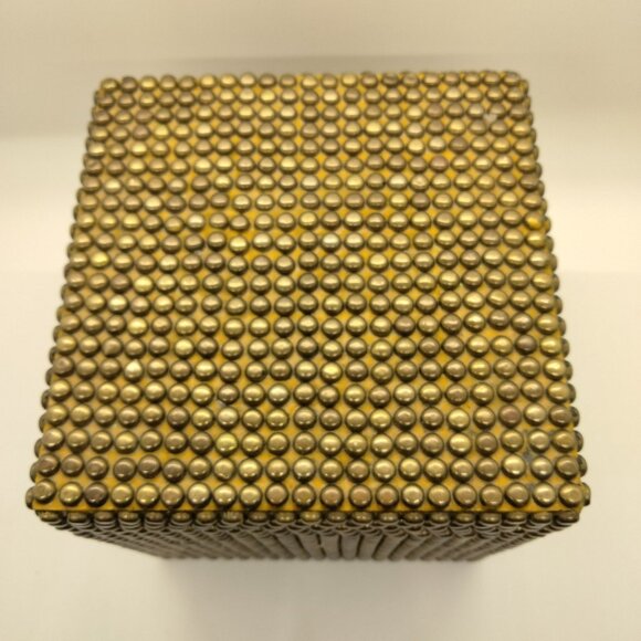 Brass Studded Wooden Box With Lid For Storage Or Decor - Picture 9 of 13